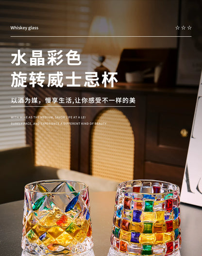 Rotating Whiskey Glass with Glass Base – 360° Crystal Cocktail Glass