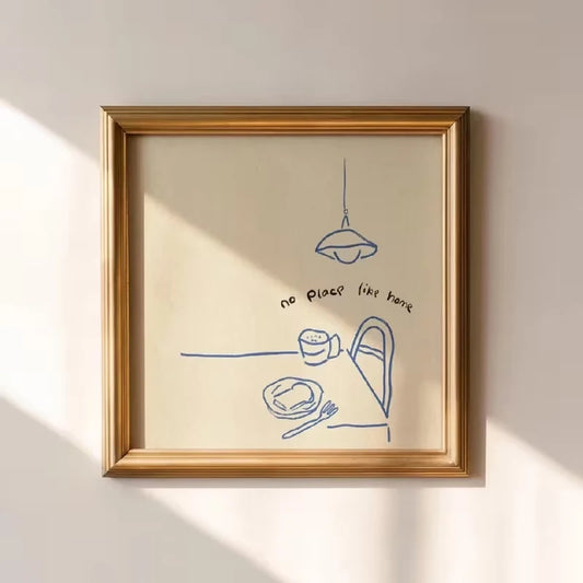Folk Line Kitchen Wall Art – Minimalist Canvas Print for Home Décor