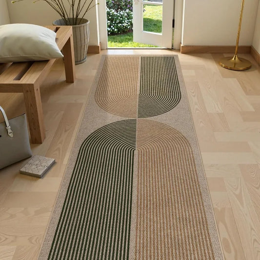 Geometric Runner Rug – Minimalist Coil Pattern Hallway & Bedroom Mat