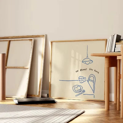 Folk Line Kitchen Wall Art – Minimalist Canvas Print for Home Décor
