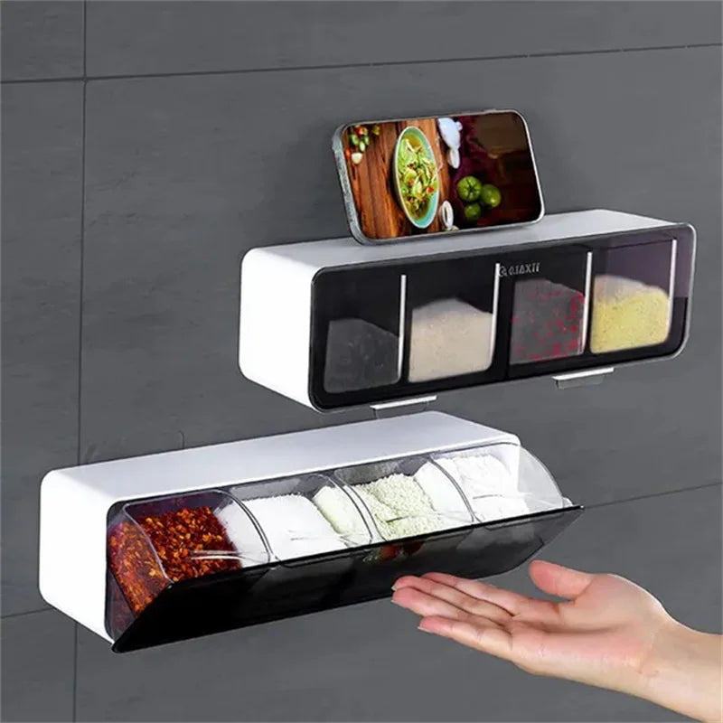 4-in-1 Wall-Mounted Spice Organiser – Kitchen Seasoning Storage Set
