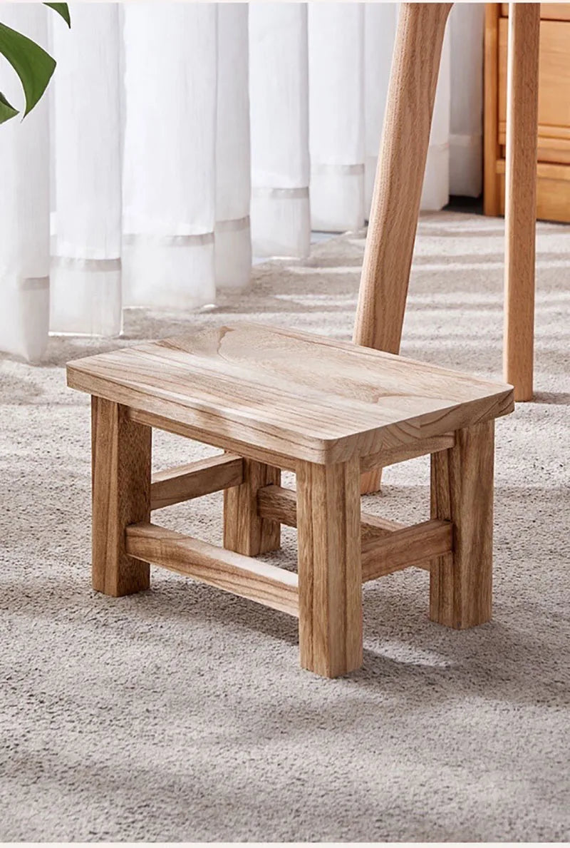Solid Wood Compact Stool – Minimalist Shoe Bench for Hallway & Bedroom