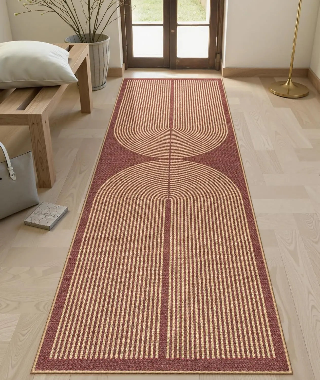 Geometric Runner Rug – Minimalist Coil Pattern Hallway & Bedroom Mat