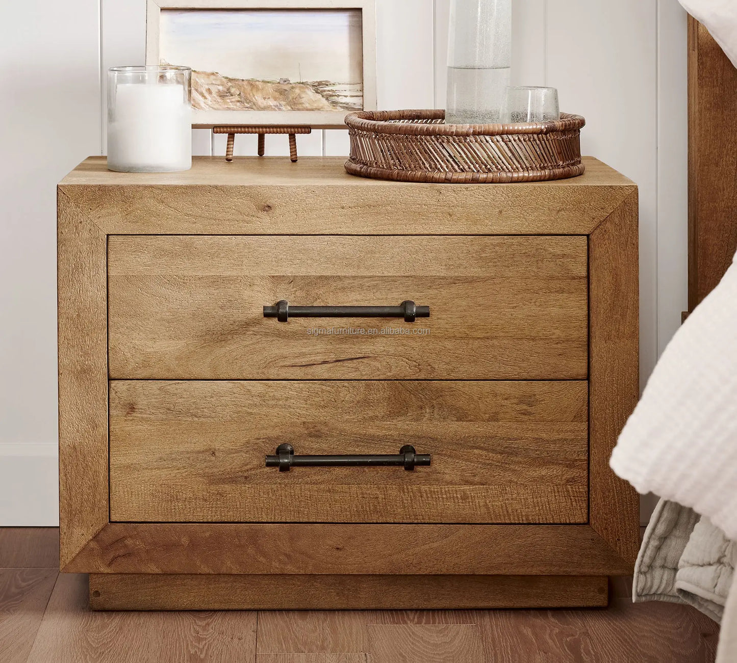 32" Oak Wood Nightstand – Bedside Table for Bedroom & Living Room
