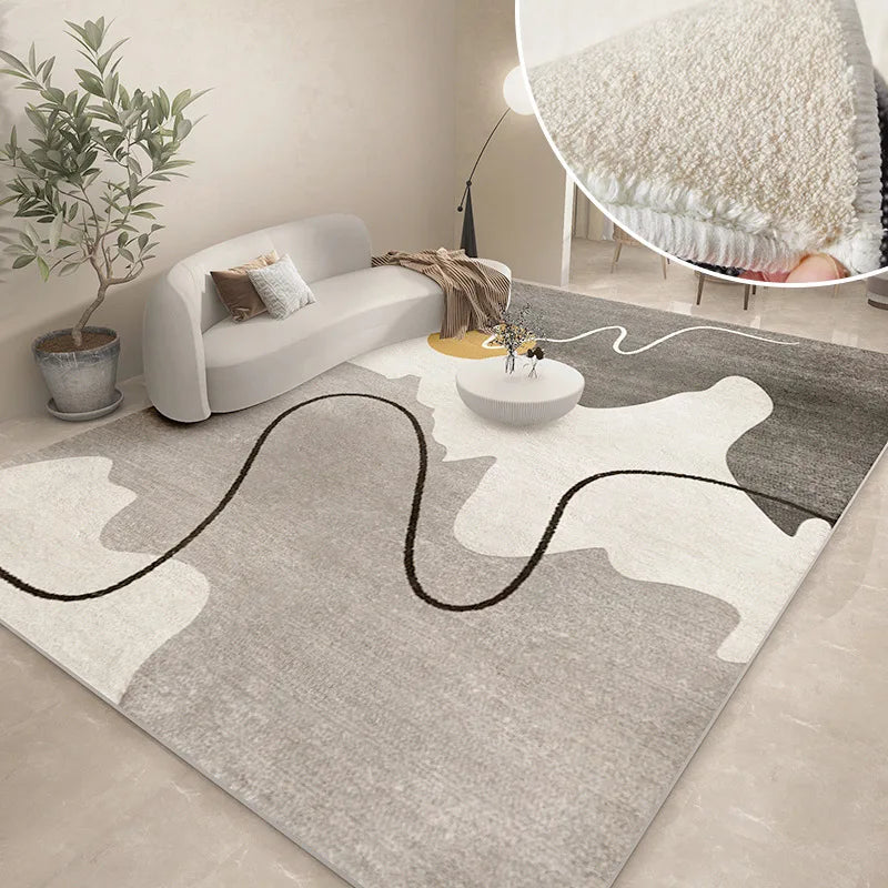 Abstract Plush Area Rug – Grey Thickened Bedroom & Lounge Carpet