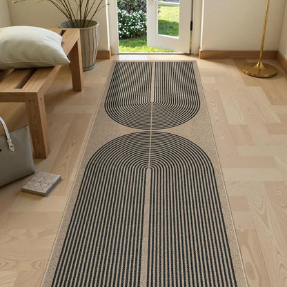 Geometric Runner Rug – Minimalist Coil Pattern Hallway & Bedroom Mat