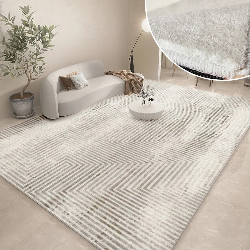 Abstract Plush Area Rug – Grey Thickened Bedroom & Lounge Carpet