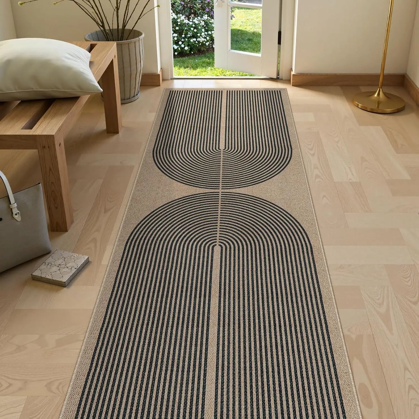 Geometric Runner Rug – Minimalist Coil Pattern Hallway & Bedroom Mat
