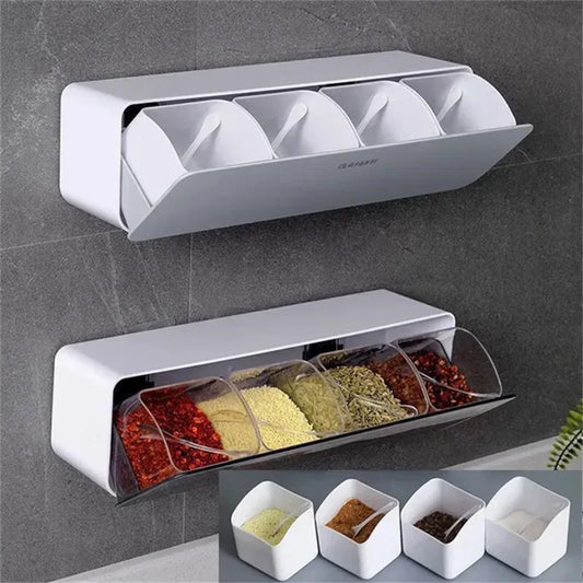 4-in-1 Wall-Mounted Spice Organiser – Kitchen Seasoning Storage Set