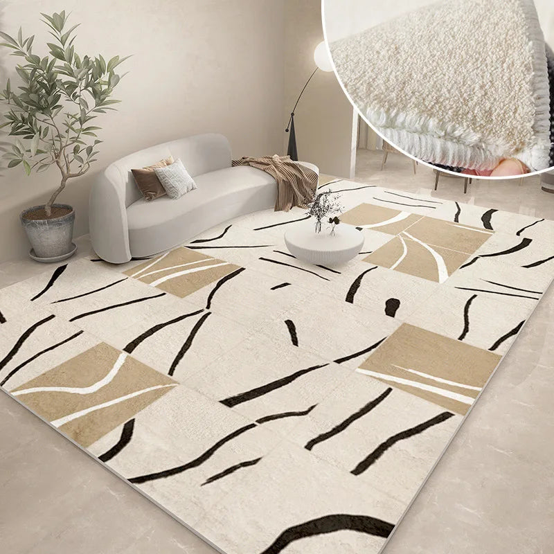 Abstract Plush Area Rug – Grey Thickened Bedroom & Lounge Carpet