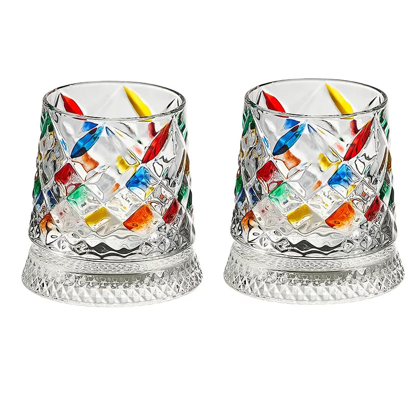 Rotating Whiskey Glass with Glass Base – 360° Crystal Cocktail Glass