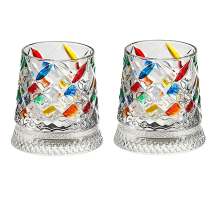 Rotating Whiskey Glass with Glass Base – 360° Crystal Cocktail Glass
