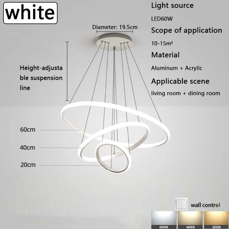 Modern LED Ring Chandelier – Pendant Light for Dining Room & Bedroom