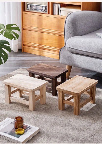 Solid Wood Compact Stool – Minimalist Shoe Bench for Hallway & Bedroom