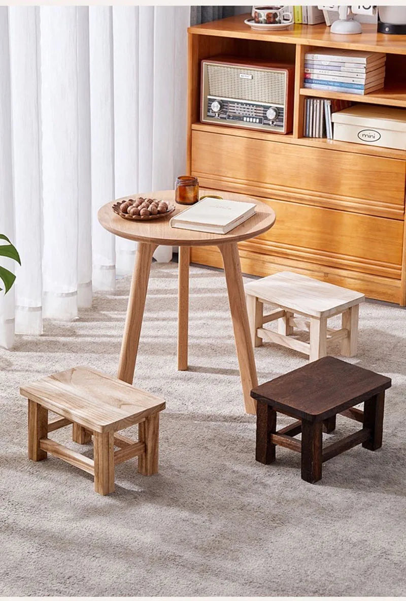 Solid Wood Compact Stool – Minimalist Shoe Bench for Hallway & Bedroom