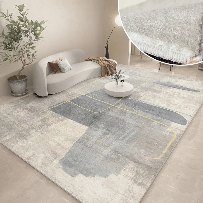 Abstract Plush Area Rug – Grey Thickened Bedroom & Lounge Carpet