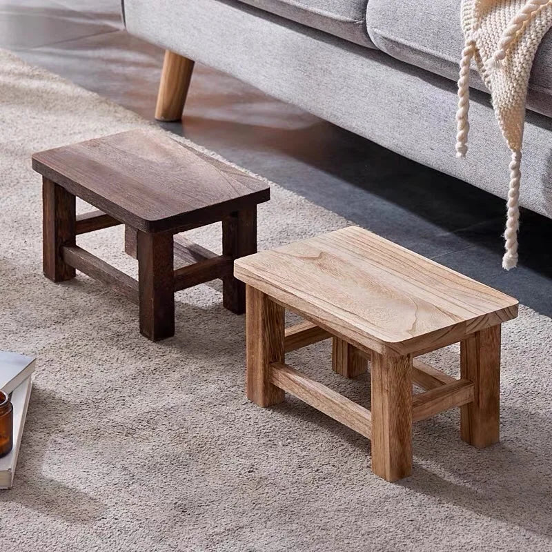 Solid Wood Compact Stool – Minimalist Shoe Bench for Hallway & Bedroom