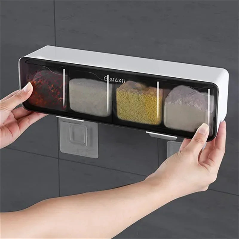 4-in-1 Wall-Mounted Spice Organiser – Kitchen Seasoning Storage Set