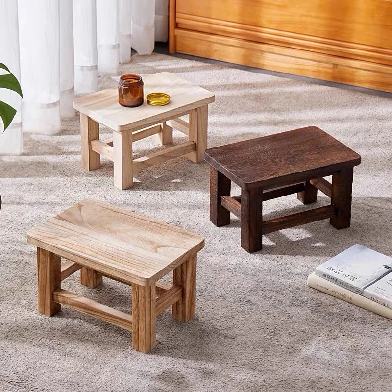 Solid Wood Compact Stool – Minimalist Shoe Bench for Hallway & Bedroom