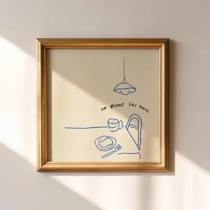 Folk Line Kitchen Wall Art – Minimalist Canvas Print for Home Décor