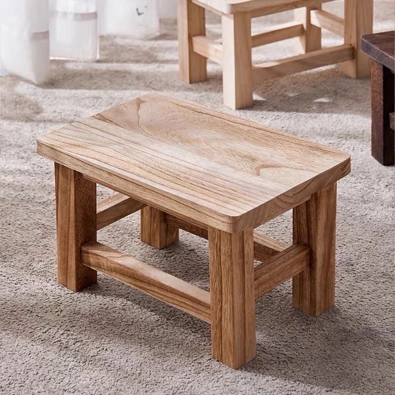 Solid Wood Compact Stool – Minimalist Shoe Bench for Hallway & Bedroom