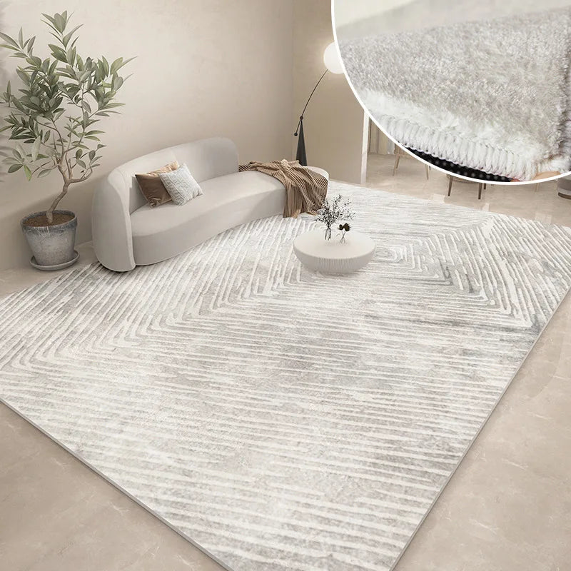 Abstract Plush Area Rug – Grey Thickened Bedroom & Lounge Carpet