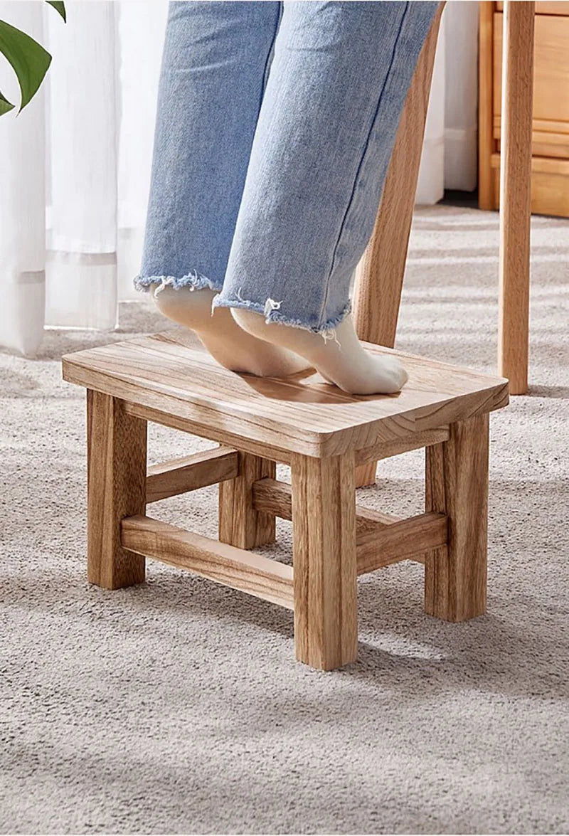 Solid Wood Compact Stool – Minimalist Shoe Bench for Hallway & Bedroom